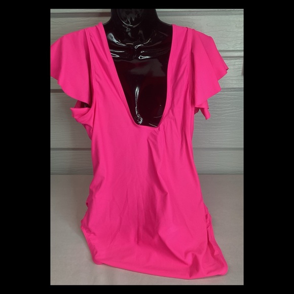 Pink V-Neck Ruffle Sleeve Top - Picture 2 of 5